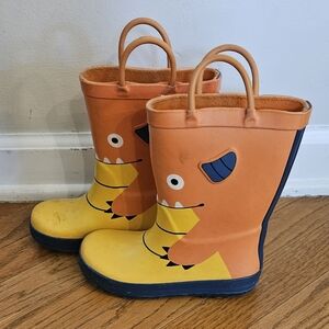Kids' Orange and Yellow Monster Rain Boots